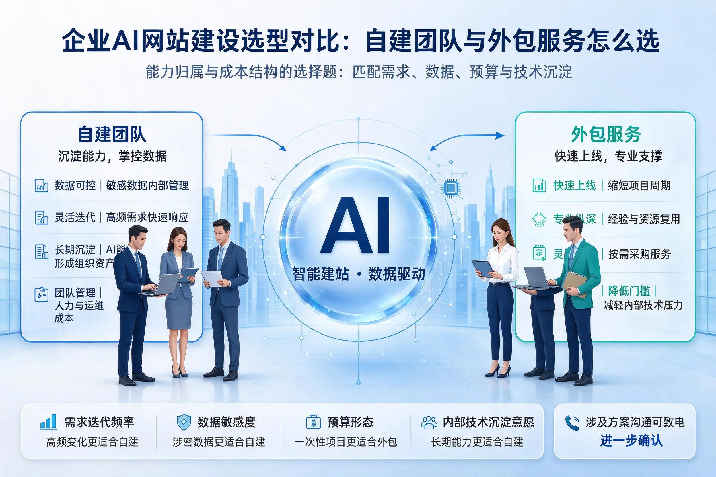 东莞企业AI网站建设选型对比：自建团队与外包服务怎么选